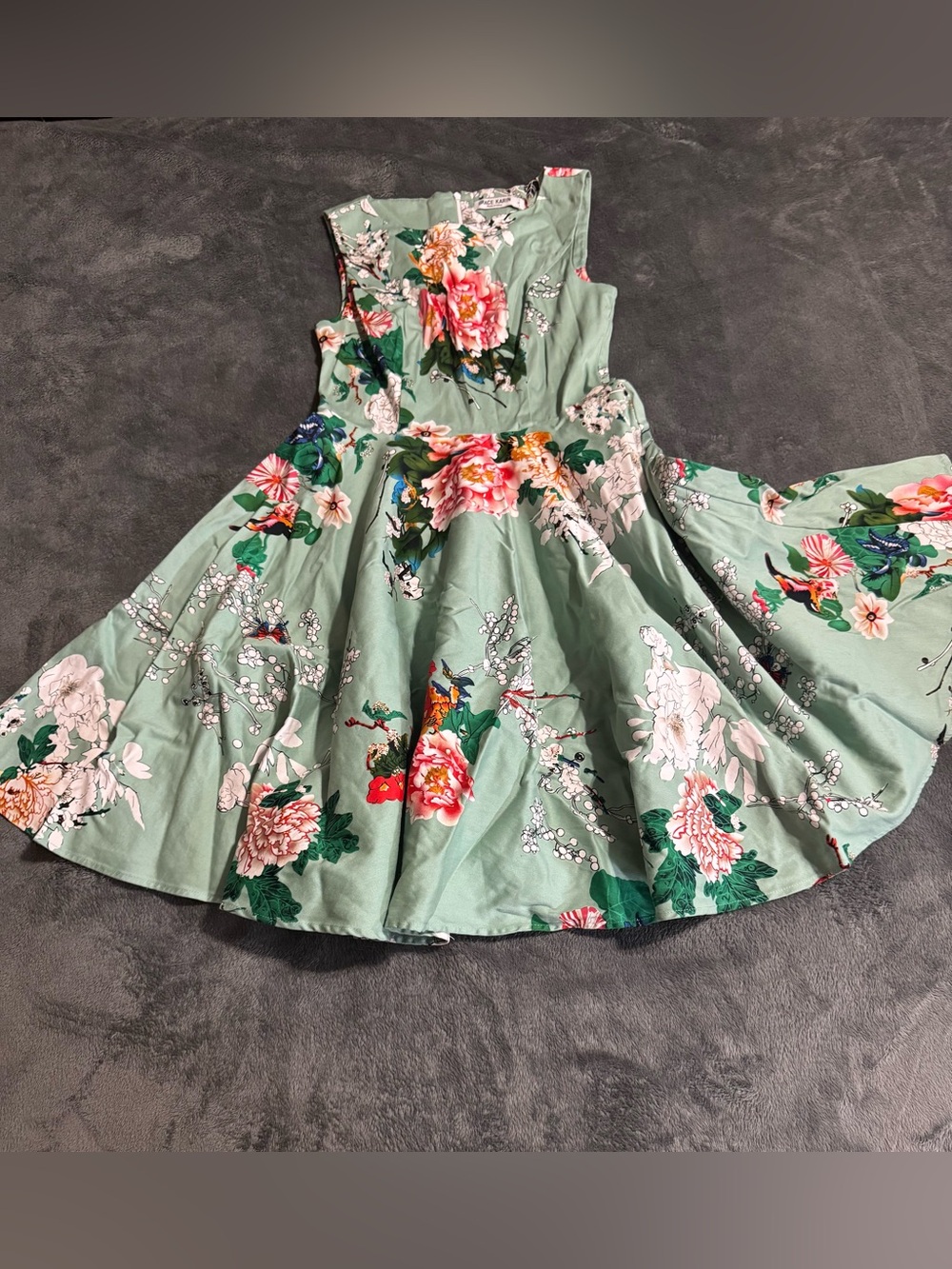 Grace Karin Mint Green Floral Fit-and-Flare Dress Womens Small